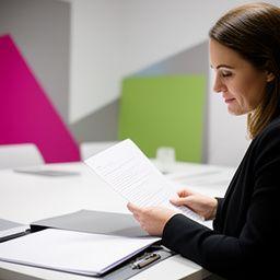 Associate solicitor Marta Owens in a focused meeting room with employment papers and notes